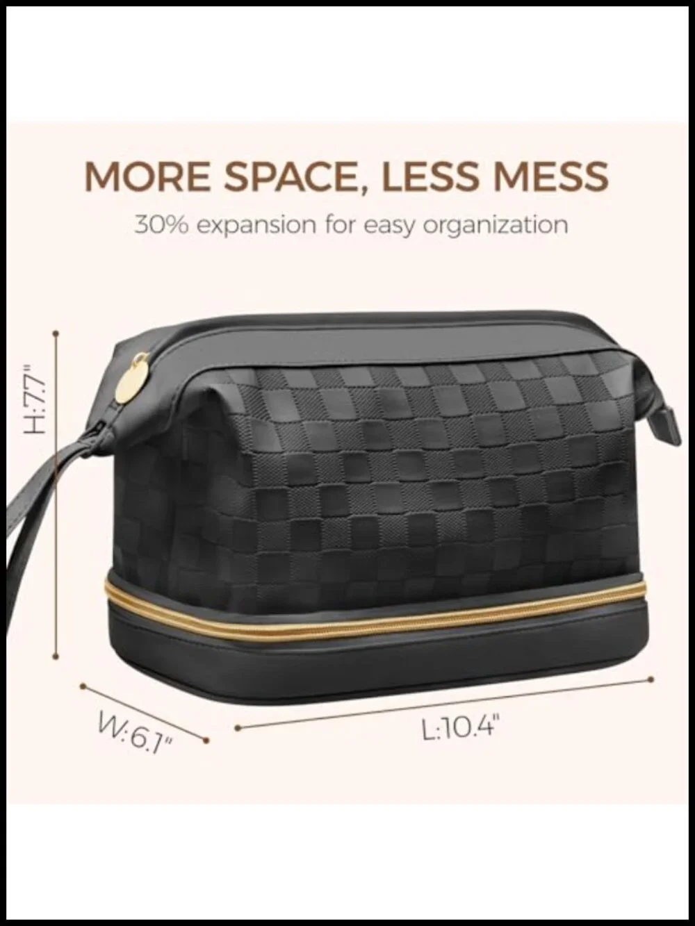 Large Double Layer Travel Makeup Bag with Brush Compartment Waterproof PU